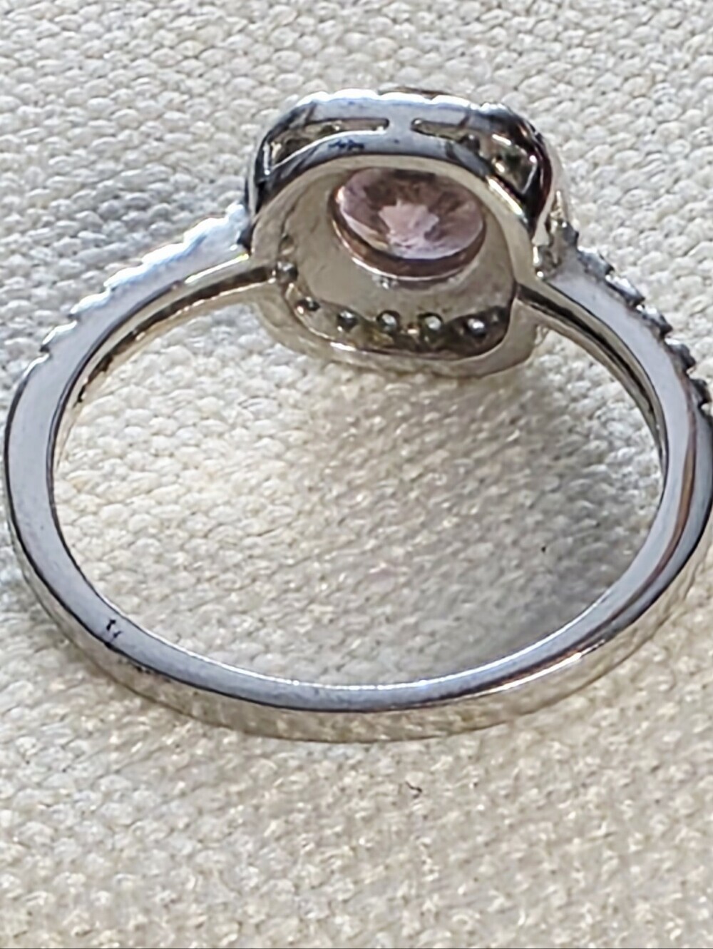 Pink Cubic Zirconia Halo Ring Size 8 Silver Tone - Picture 2 of 4